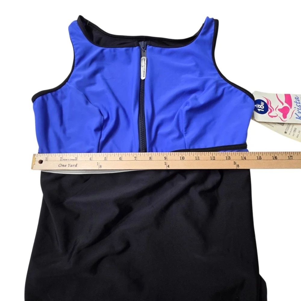 Vintage 90s Krista Womens Plus 18W Tummy Control Sears Swimsuit‎ Blue Zip NWT